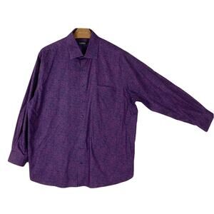 NWOT ROCHESTER Button-Shirt 1 34/35 Non-Iron Purple Leaf-Print Egyptian-Cotton